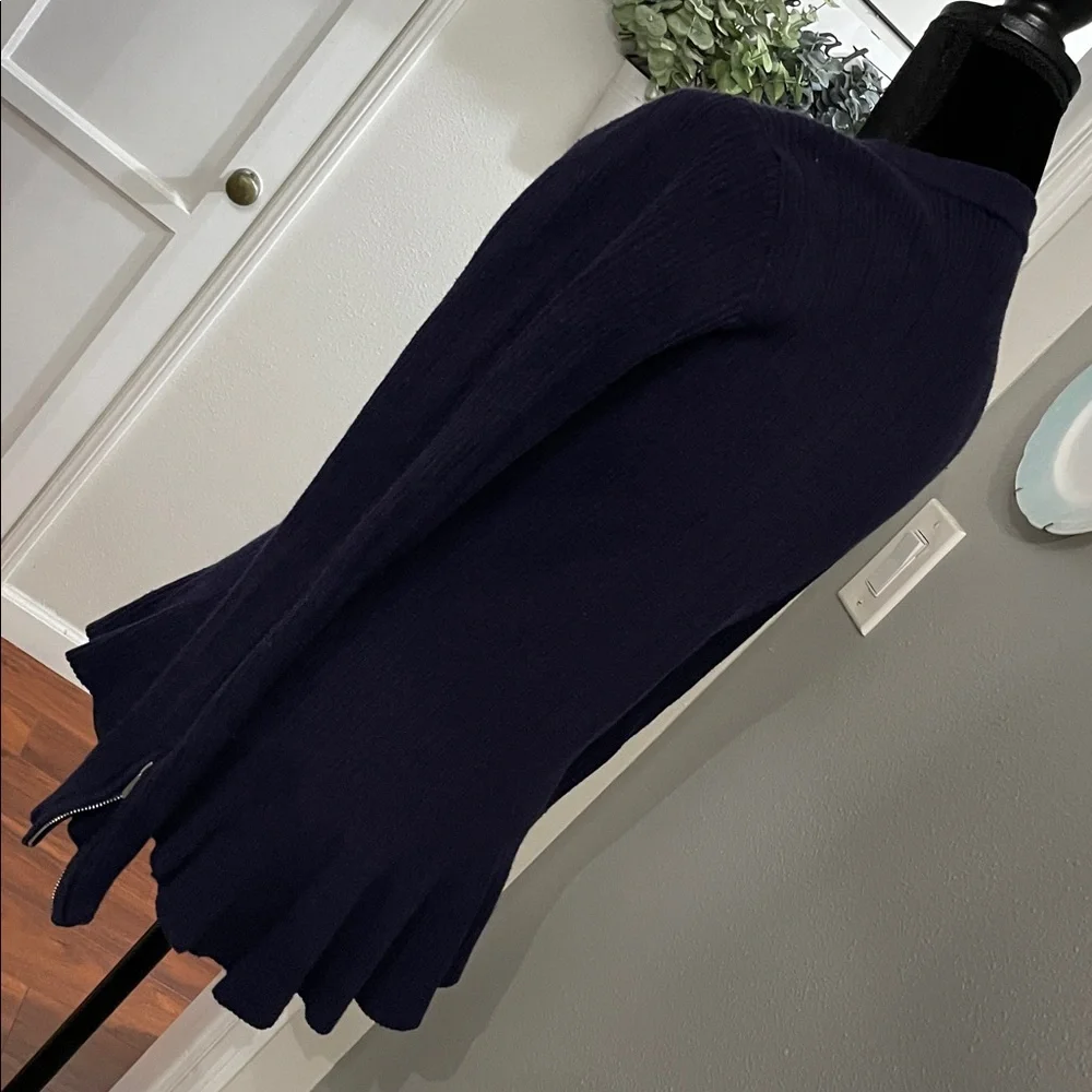 Venus Full Zip Ribbed Cardigan Sweater HiLo Navy Blue Long Slvs